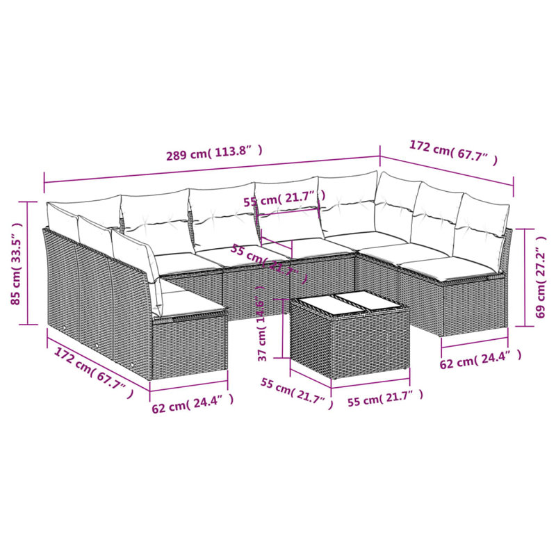 Grand canapé modulaire en rotin PE Vidaxl, Beige, Blanc