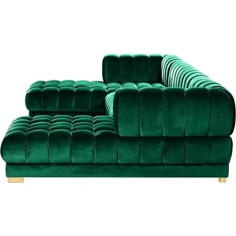 143" Wide Velvet Symmetrical Sectional, Green Velvet