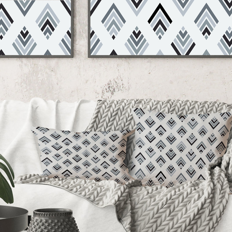 Coussin décoratif à motif géométrique gris et noir Diamond