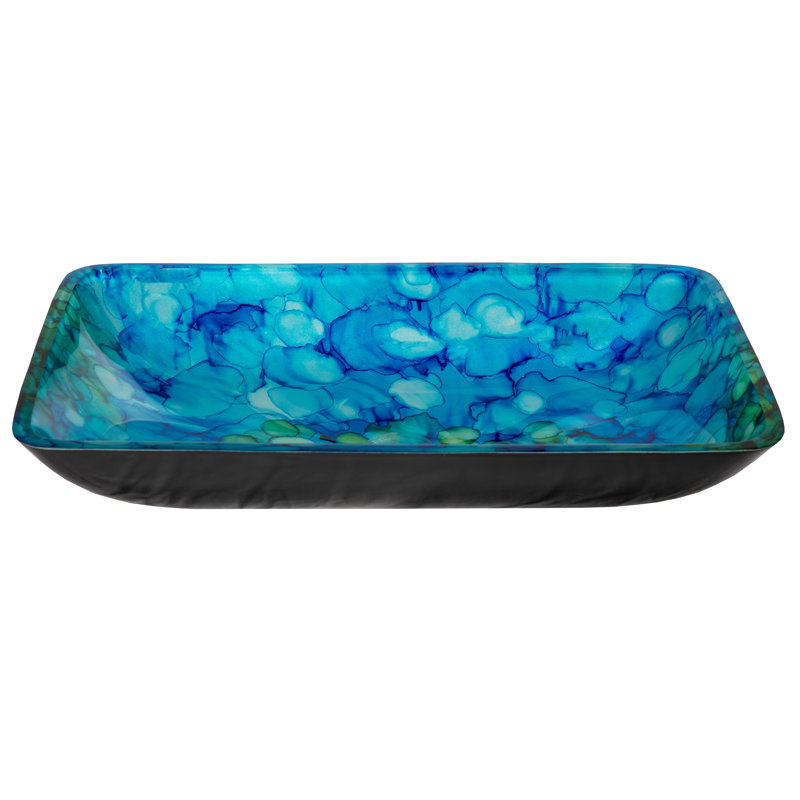 Lavabo de salle de bain rectangulaire bleu / vert / noir en verre peint à la main