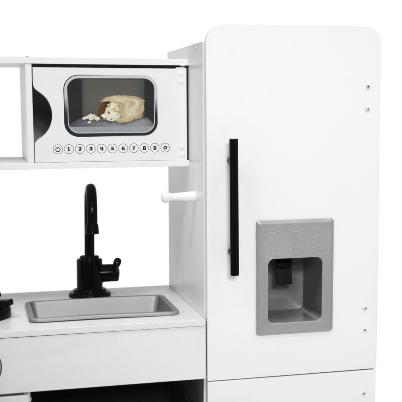 White Wooden Modern Toy Kitchen Playset with Realistic Knobs