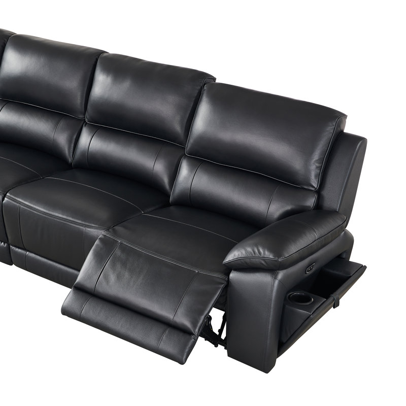 Carrabelle Leather Power Recliner Console,USB Port, Right Hand Facing, Black Genuine Leather