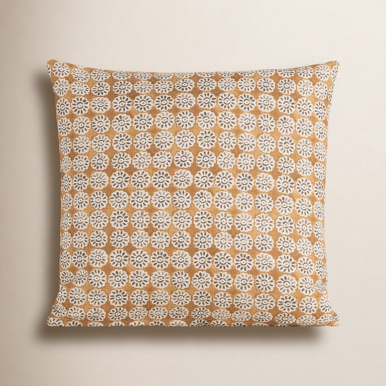 Hansah Throw Pillow, Square 16", Polyester, Saffron Geometric