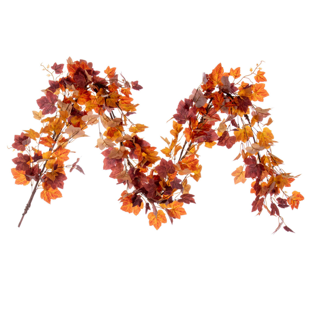 Primrue 60" Artificial Orange Fall Maple Leaf Garland Primrue
