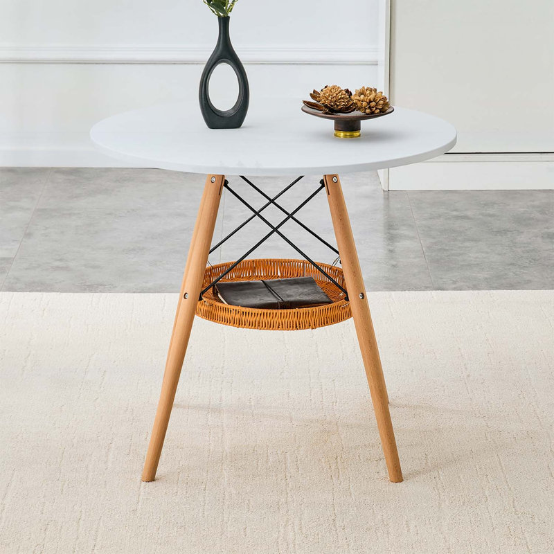 Circular Dining Table,Perfect for Small Spaces and Multi-Functional Use, White+Wood