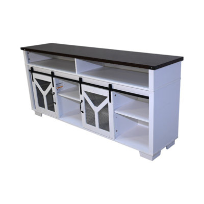 65.3" TV Stand With LED Light Strips And Iron Mesh Barn Door Y Decorative Strip Farmhouse