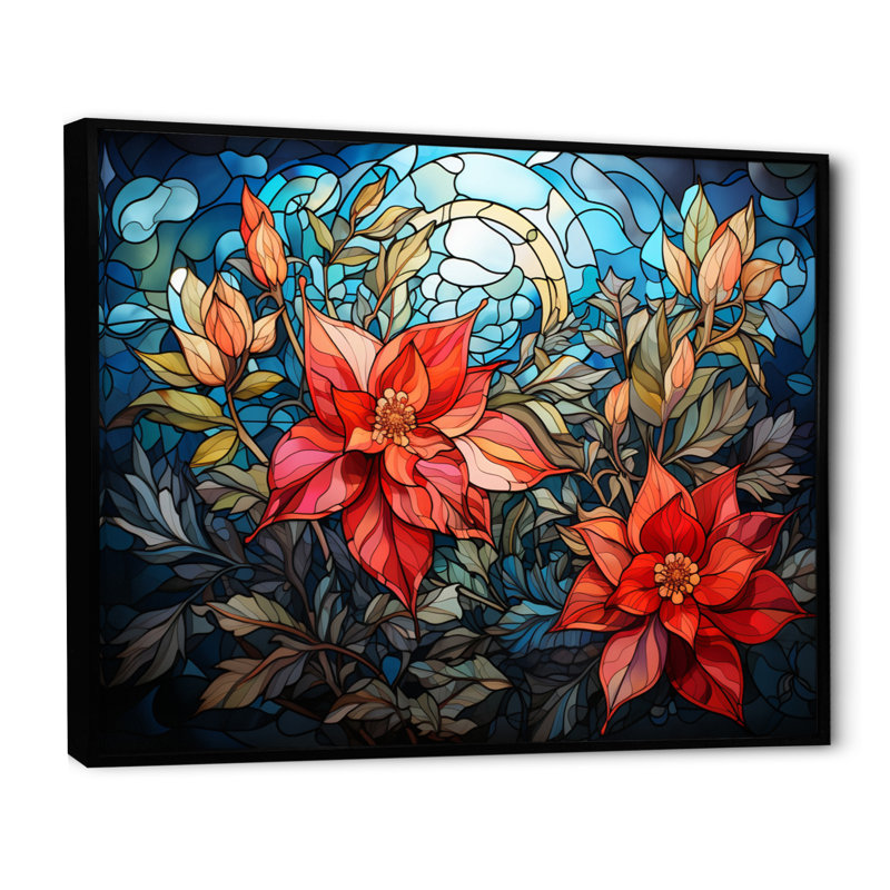 «Poinsettia Flower», impression sur toile encadrée, Cadre flottant noir, H 34 po x l 44 po x P 1,5 po