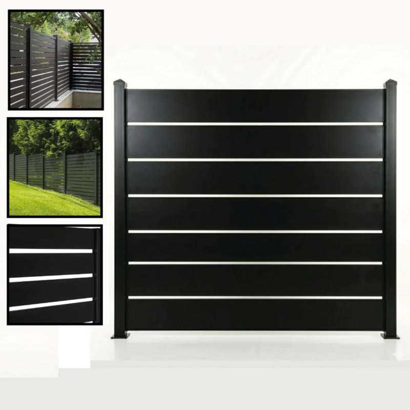 4ft High Aluminium Slatted Fence Kit with 50mm Slats - Modern Garden Fencing (Black & Anthracite Grey), Black