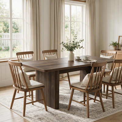 Table de salle à manger rectangulaire extensible pour 4 à 8 personnes, table de cuisine extensible aux coins arrondis, pied central stable, brun noyer foncé
