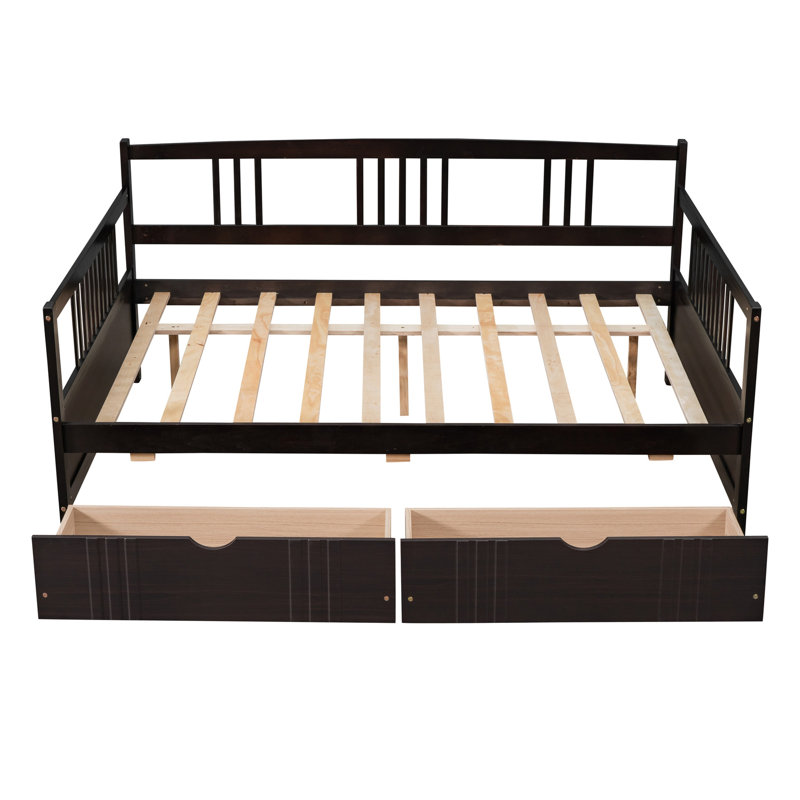 Full Size Solid Wood Daybed, , With Convenient Drawers Daybed Two Drawers, Stable And Trustworthy, Espresso