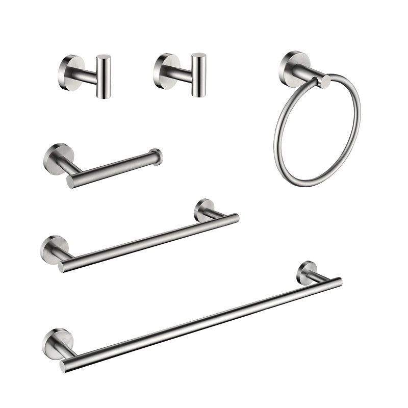 Ensemble de porte-serviettes de salle de bain en acier inoxydable 6 pièces, Argent argent