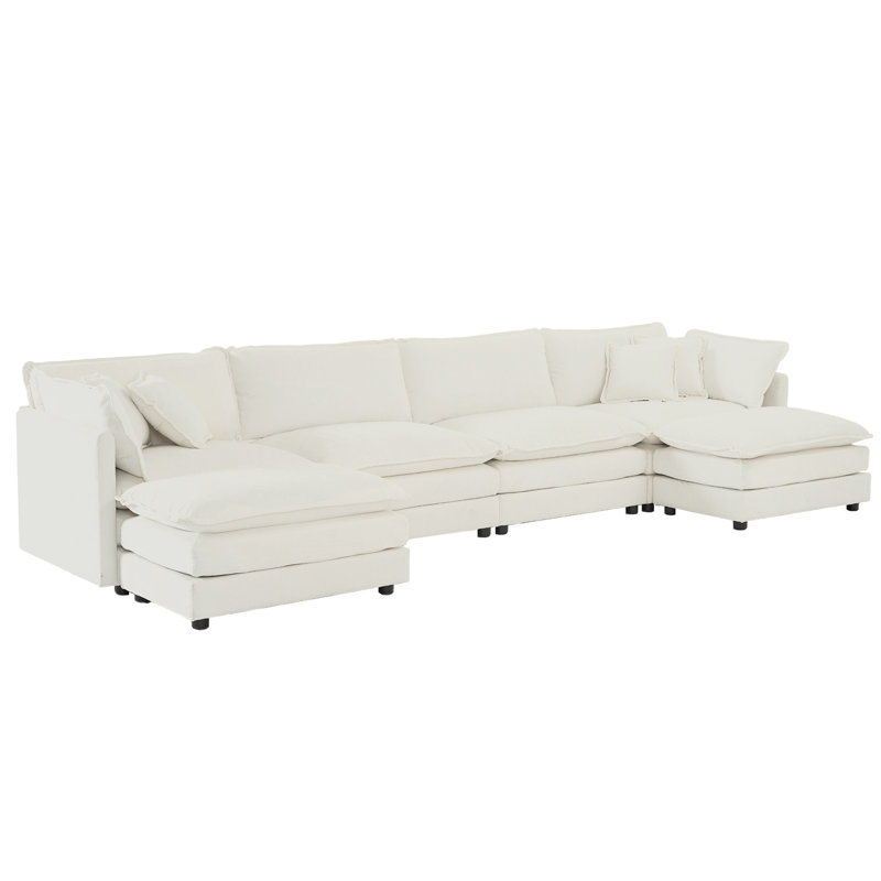 Canapé modulaire à structure en U en chenille blanche en forme de U avec repose-pieds double pour chenille modulaire, éponge et salon