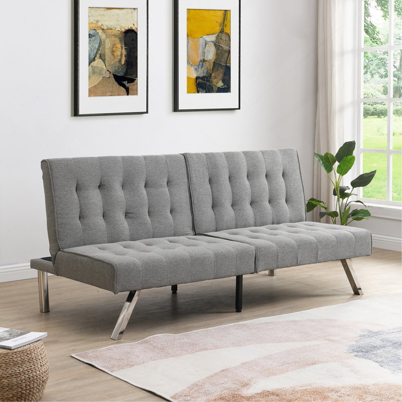 Wood Frame,Stainless Leg,Futon,Sofa Bed Gray