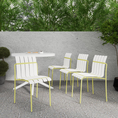 Modern Striped Block Chairs With Waterproof PP Seat and Sturdy Metal Legs, Indoor/Outdoor Use (Set of 4) by Latitude Run