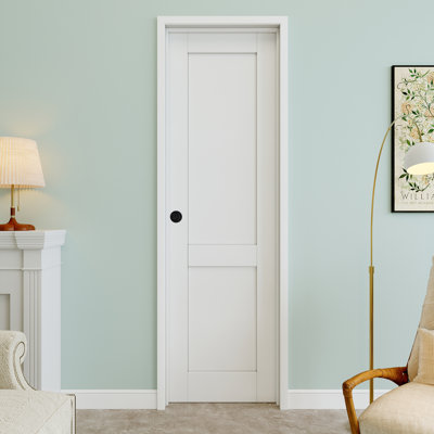 18" x 80" 2-Panel Interior Prehung Door with Round Knob and Silver Hinges, Solid Core Door Slab, Paintable & Waterproof, Suit for Laundry, Closet Doors, Room Doors, Right Hand