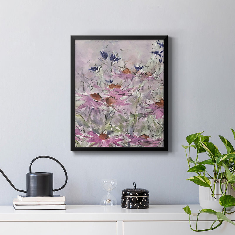 Toile encadrée de qualité supérieure Floral Entertainment II - prête à être accrochée, H 24 po x l 20 po, Noir