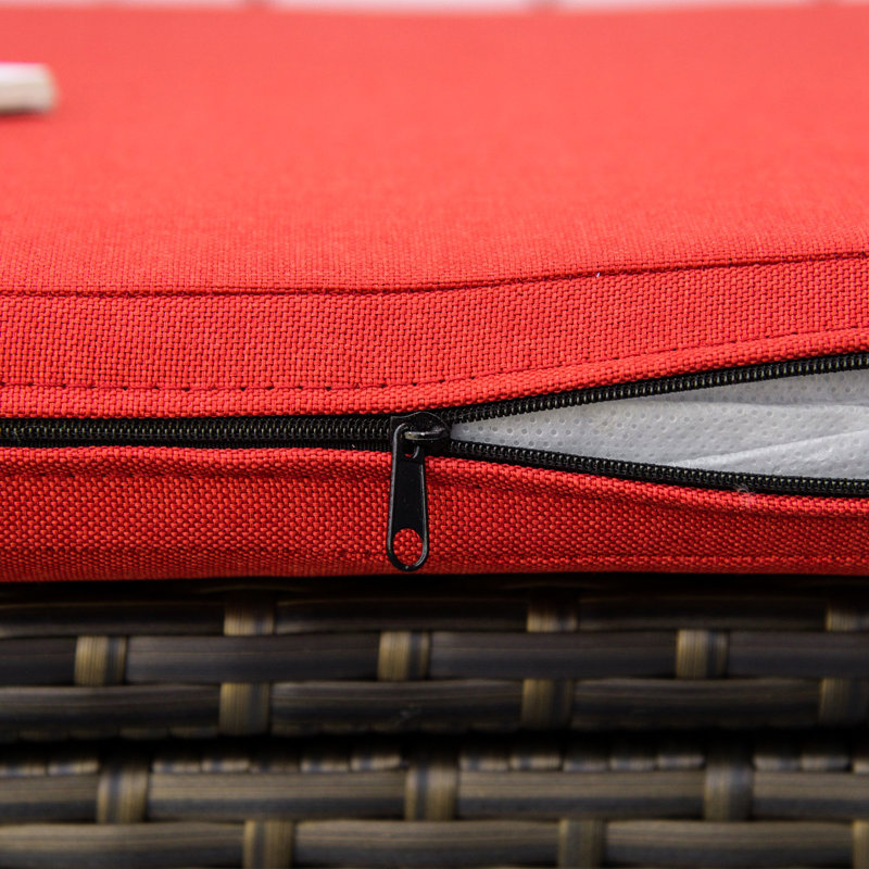 Banc de rangement de patio rouge de 27 gallons avec poignées et coussin, fait de bois d'extérieur pour un panier élégant, coussin de jardin