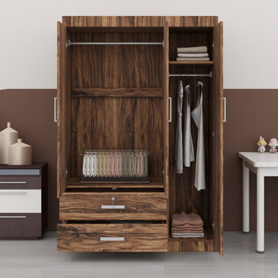 Functional Three Door Bedroom Wardrobe with Storage Drawers and Two Hanging Rods