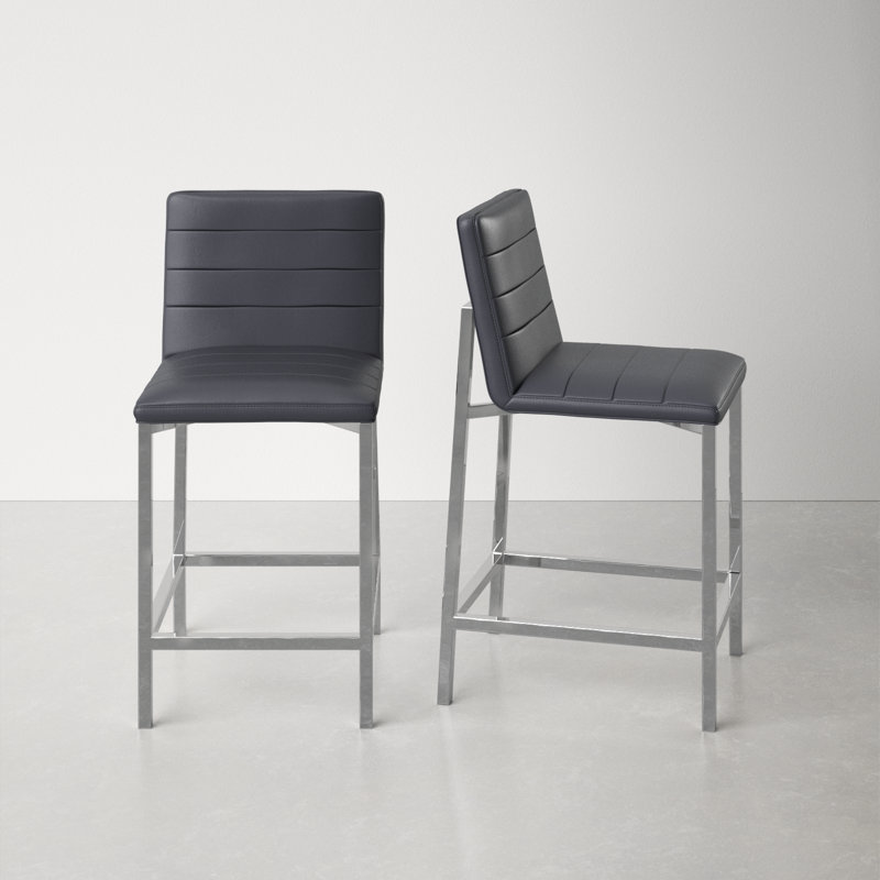 Misa Upholstered Counter Stool with Metal Frame, Counter Stool (26" Seat Height), Cobalt