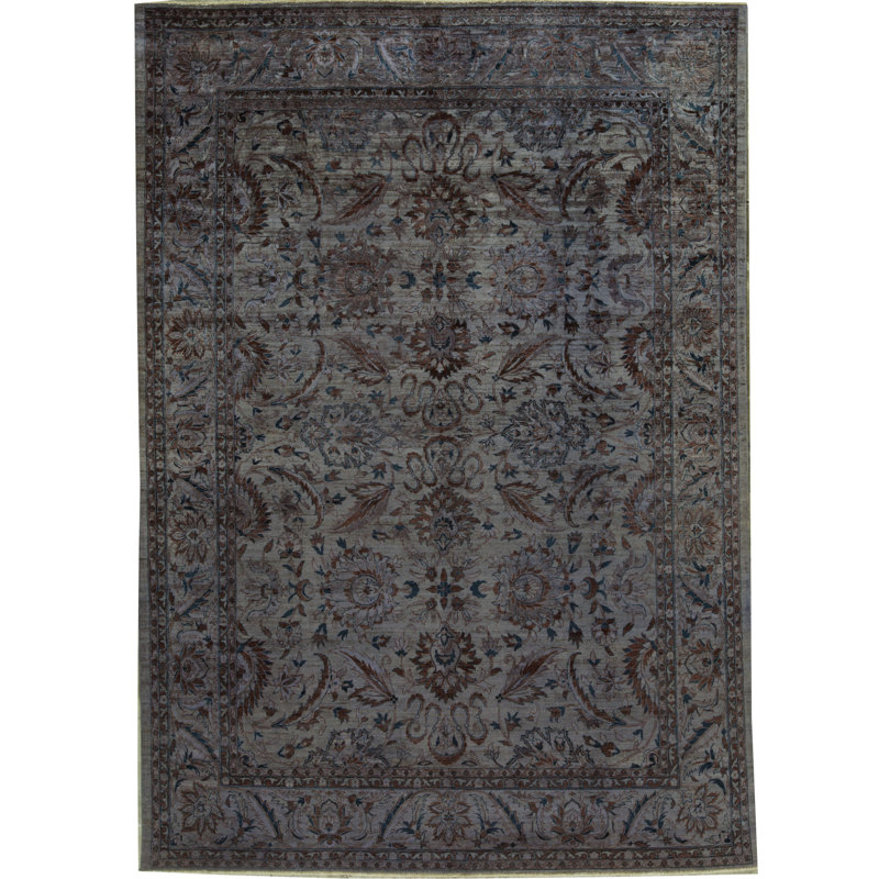 Tapis gris et beige noué à la main de haute qualité