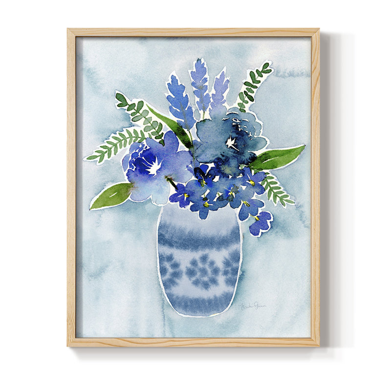 «Blue Bouquet II», reproduction encadrée - bois massif, H 15 po x l 12 po
