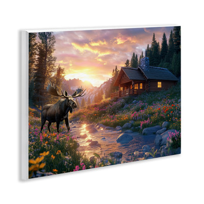 Plaque murale Cozy Cabin Moose Visitez, conception par Jim Baldwin