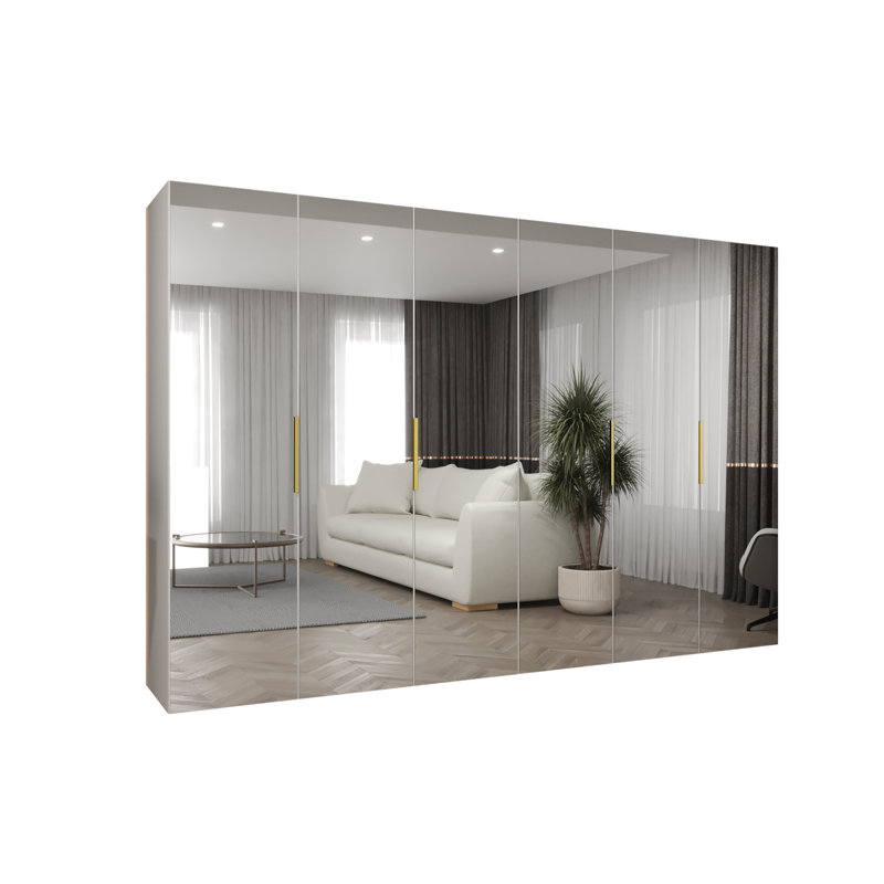 Manufactured Wood Wardrobe, white matt + handles: gold