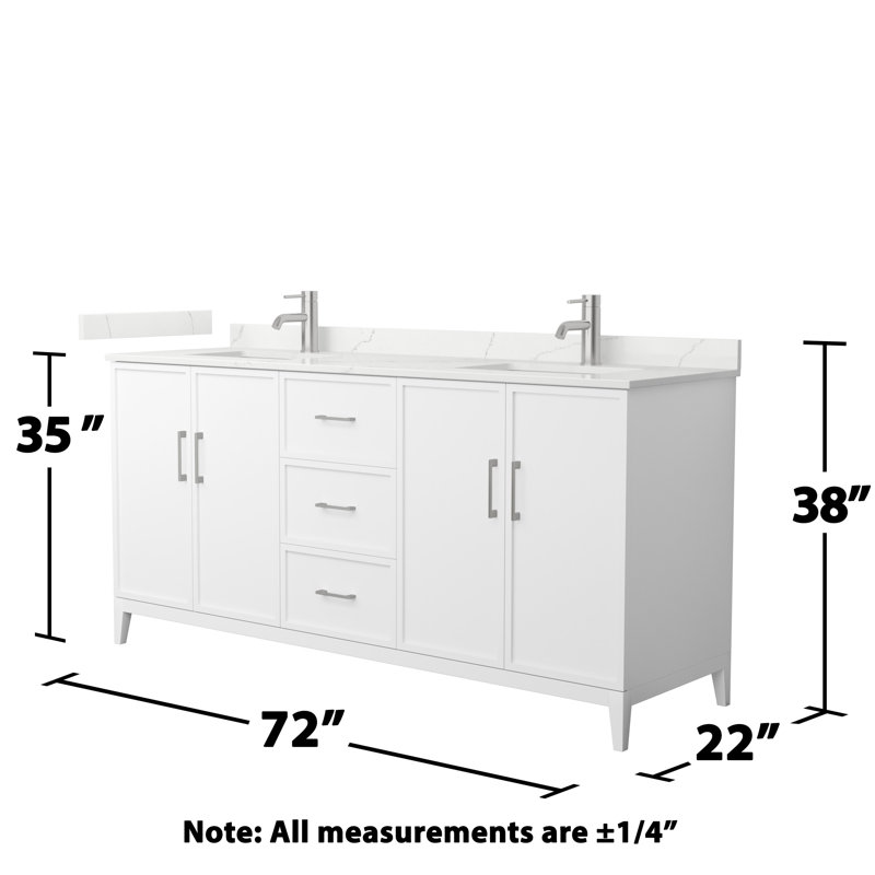 Meuble-lavabo double 72 po avec plateau en quartz Elan, Blanc, Simple, Nickel brossé