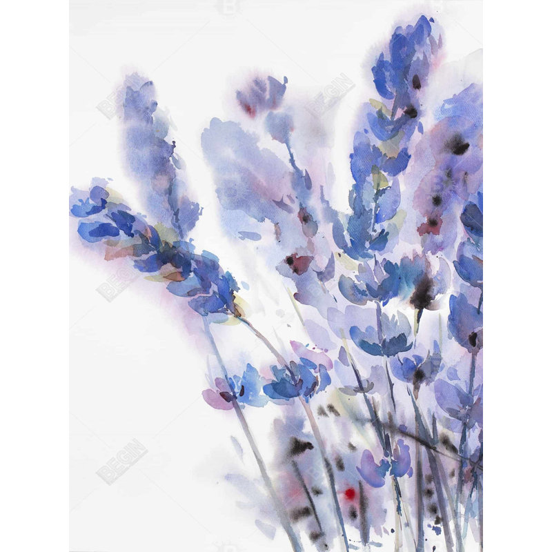 Aquarelle sur toile de fleurs de lavande | Décoration florale mauve