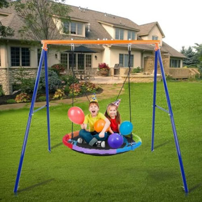 Balançoire pour soucoupe 45 po pour enfants, ensemble de balançoire réglable de 440 lb pour la cour ou le terrain de jeu extérieur, support en métal robuste à structure en A