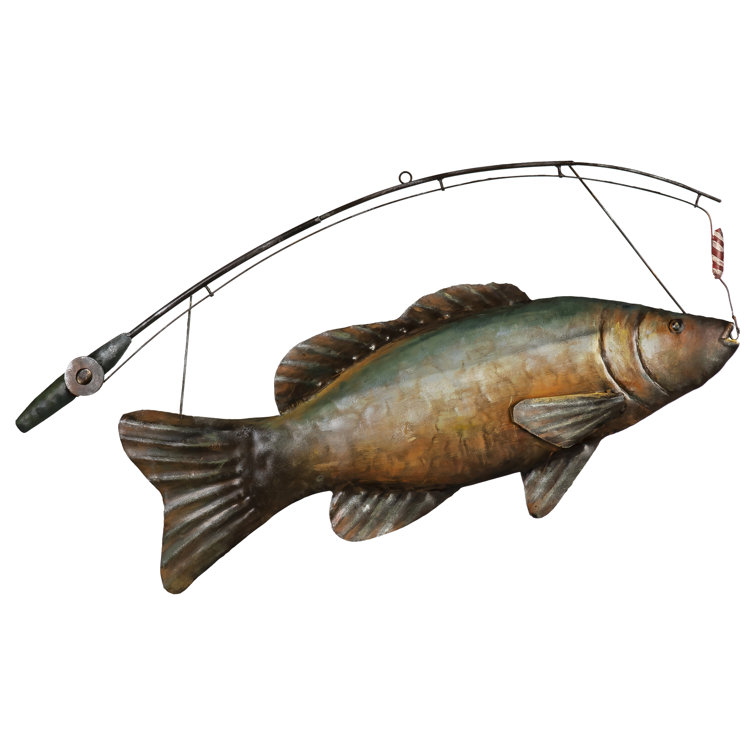 Braedin Trout with Fishing Rod Wall Décor Rosecliff Heights