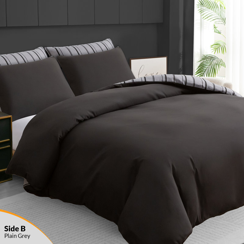 Microfiber Chevron / Zig Zag Duvet Cover Set, Single (135cm x 200cm), Grey & Black