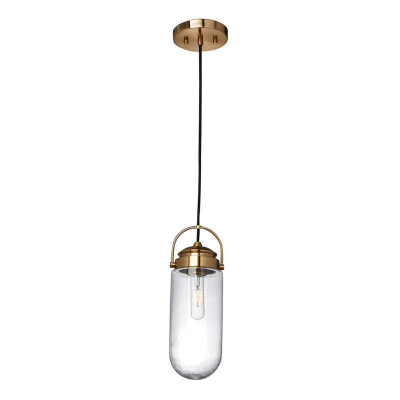 Luminaire suspendu unique à 1 lumière avec détails en verre Dimitris, Laiton
