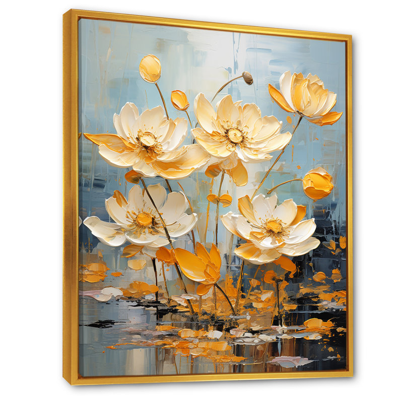 Golden Pond Lotus Tranquility I sur toile, Cadre flottant doré, H 32 po x l 24 po x P 1 po