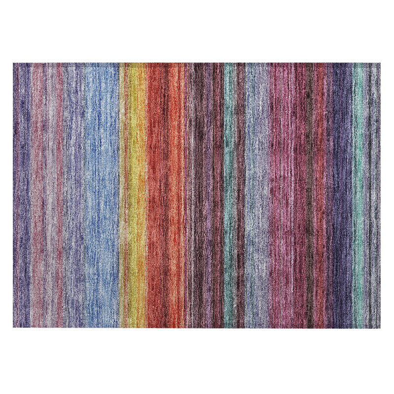 Lavender Multicolor Striped Synthetic Indoor Outdoor Rug