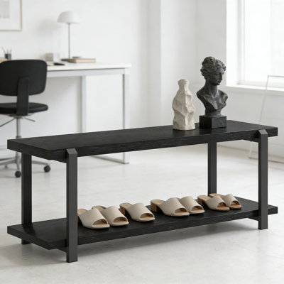 Banc de rangement industriel avec tablettes ouvertes, banc à chaussures moderne pour le couloir, le salon et la chambre à coucher, structure en métal durable et grain de bois