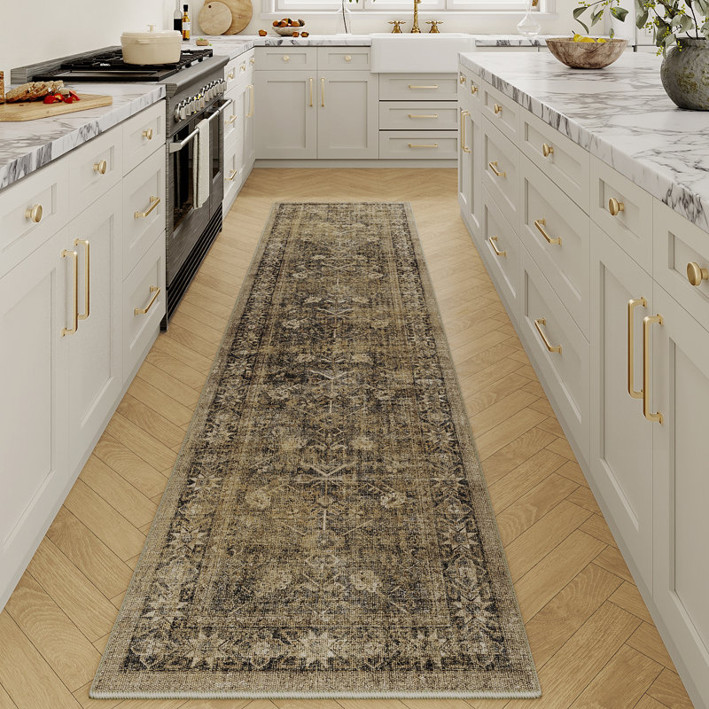 Tapis oriental lavable à la machine avec envers antidérapant Kitty, Tapis de couloir 2 pi x 8 pi