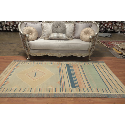 Tapis rayé en laine à tissage plat kilim 5 x 8