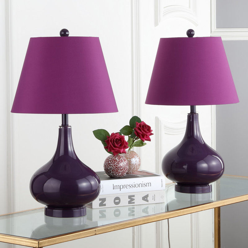 Akeim Glass Table Lamp, Dark Purple