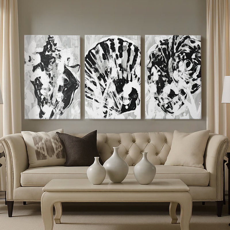 Ocean Inkblot I - Toile tendue avec châssis sur mesure - 3 pièces, H 27 po x l 54 po