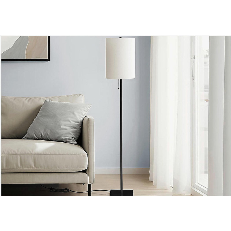 Lighting, 62 inches high, black metal, ivory/cream lampshade, modern style