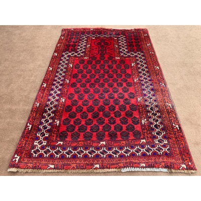 Tapis de prière rétro 2,9 x 4,3 pi, tapis en laine fabriqué à la main afghane, tapis Baluchi, tapis oriental, tapis pour les Musulmans, tapis tribal, etc.