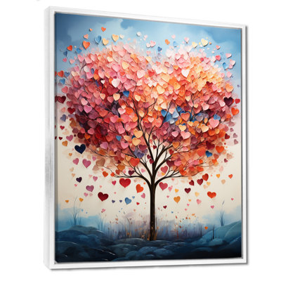 Blossoming Pink Heart Tree - Tree Floral Wall Art Decor