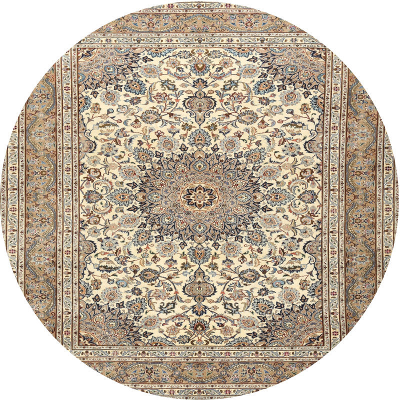 Tapis oriental rouge / jaune tissé à la machine, Rond 6 pi