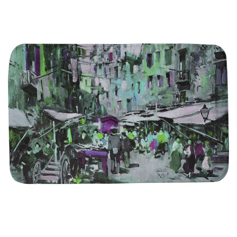 Tapis pour salle de bain Market in Naples, l 17 po x L 24 po, Vert / Rose / Gris