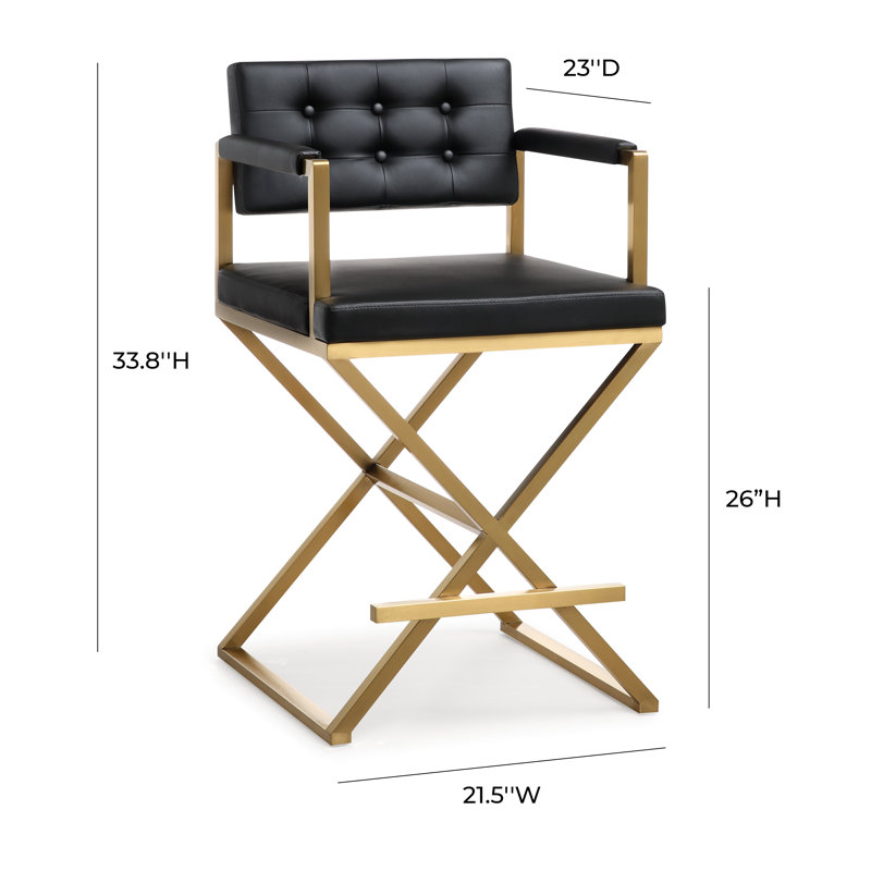 Tabouret de bar et de comptoir Molewski, Noir, noir, noir, noir, Tabouret de comptoir (siège d'une hauteur de 26 p, Doré