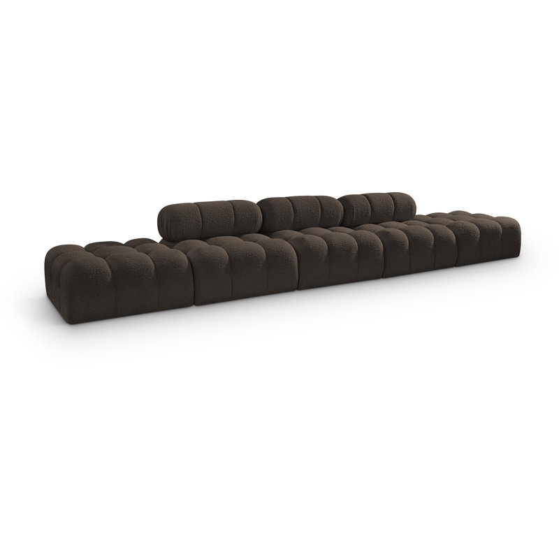Ames Upholstered Sofa, Brown Boucle Fabric, 3 Armless, 2 Ottoman