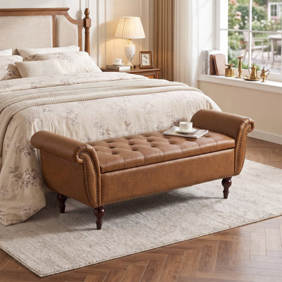 Chesterfield 63.7" Extra Long Large Storage Bench With Solid Wood Legs