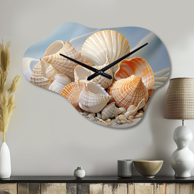 Photorealistic Seashells Collage - Seashell Asymmetrical Metal Wall Clock, Modern Cloud Wall Clock Print