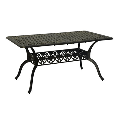 59'' Rectangular Cast Aluminum Outdoor Dining Table with Woven Cut-Out Design and 2'' Umbrella Hole